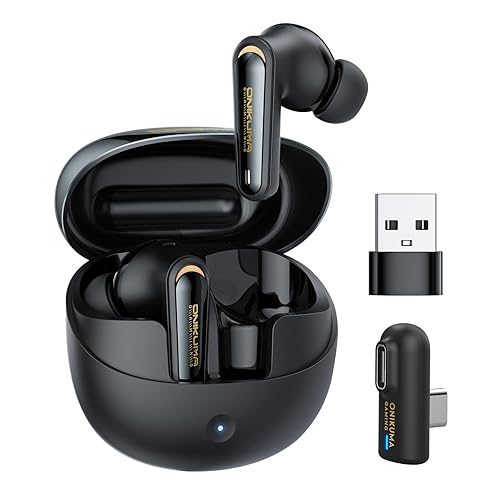 Wireless Active Noise Cancelling Gaming Earbuds-Dongle rechargeable-20ms Ultra-Low Latency, Dual-Mode 2.4GHz & Bluetooth 5.3, Hi-Fi Sound for PS5…