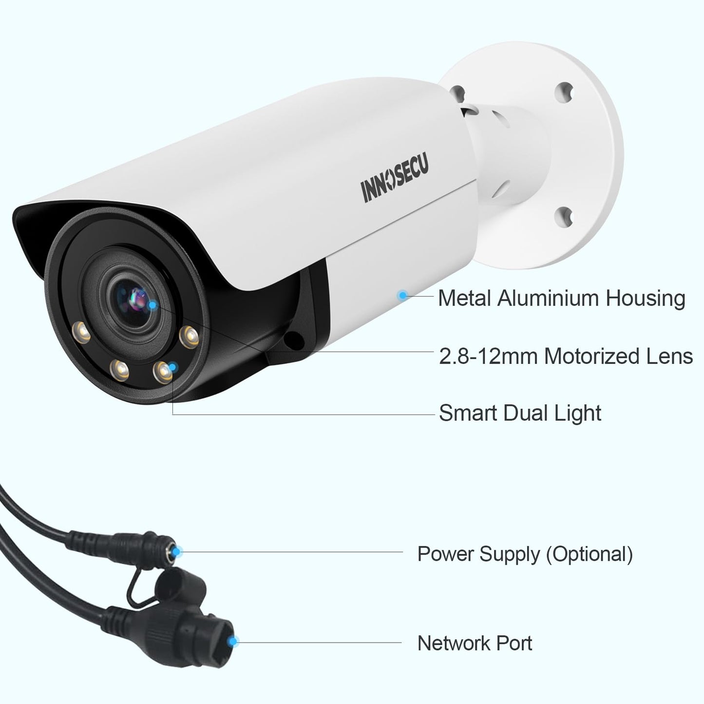INNOSECU UltraHD 12MP AI IP PoE Camera @30fps, IP67 Outdoor Bullet Security Camera, Face Detection, Human and Vehicle Detection, Smart Dual Light