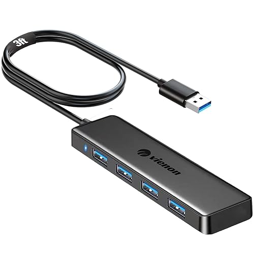 USB Hub, VIENON 4-Port USB 3.0 Hub USB Splitter USB Expander for Laptop, Xbox, PS4/5, Flash Drive, HDD, Console, Printer, Camera,Keyborad, Mouse-3.3ft