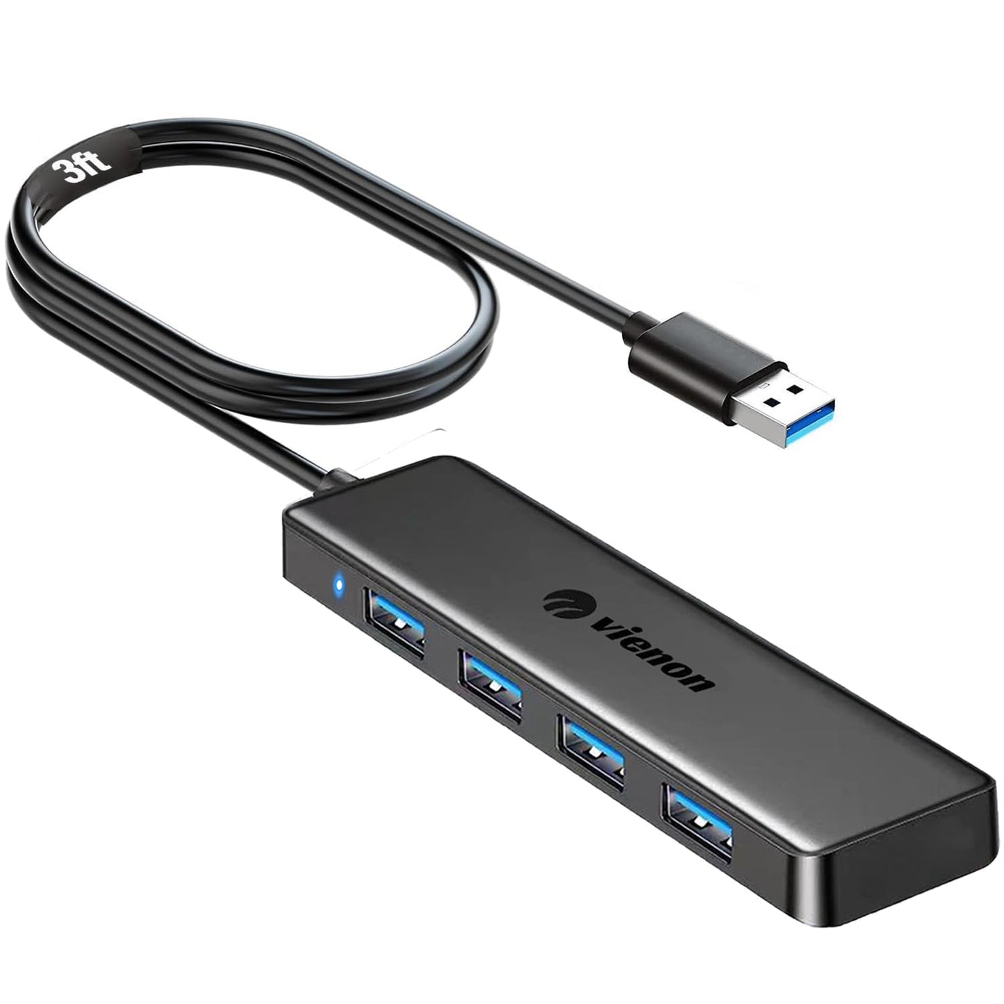 USB Hub, VIENON 4-Port USB 3.0 Hub USB Splitter USB Expander for Laptop, Xbox, PS4/5, Flash Drive, HDD, Console, Printer, Camera,Keyborad, Mouse-3.3ft