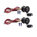 Dual USB Charger Socket Waterproof Power Outlet 12V/24V 2.1A & 2.1A for Car Boat Marine RV Mobile Blue LED