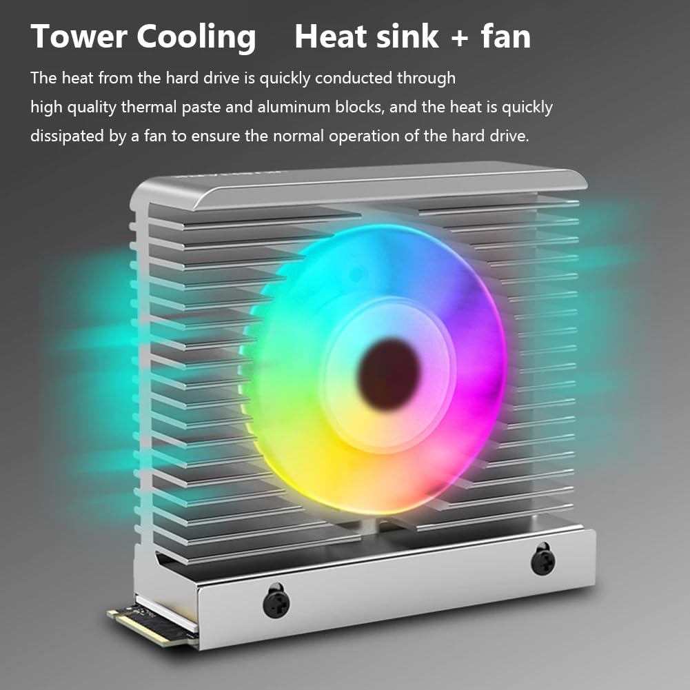 M.2 2280 NVMe SSD Heat Sink Aluminum Alloy Radiator Dissipation Thermal Pad 5V 3PIN ARGB CNC Tower Heatsink Cooler Fan Aura Sync with Cooling Fan