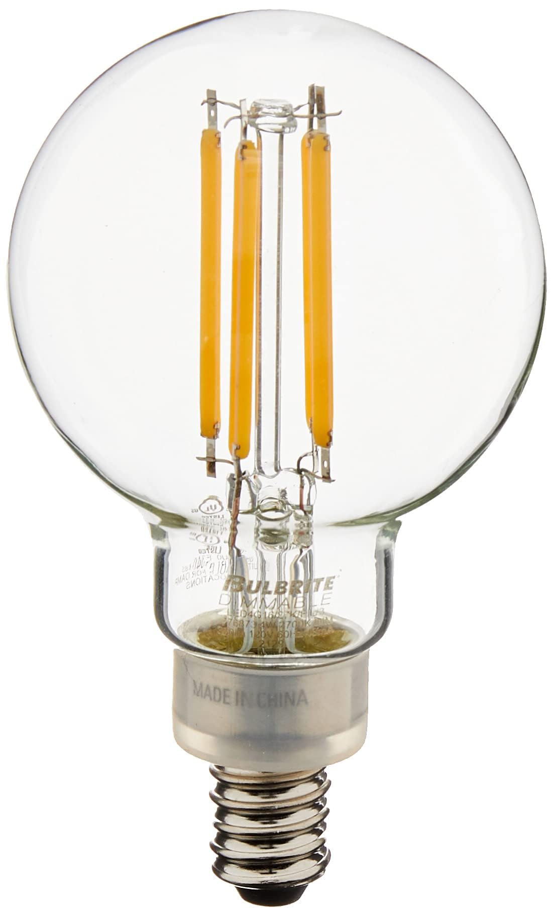 Bulbrite 776873 4 Watt LED G16 Clear Decorative Globe Candelabra (E12) Base, 2700K Light Bulb
