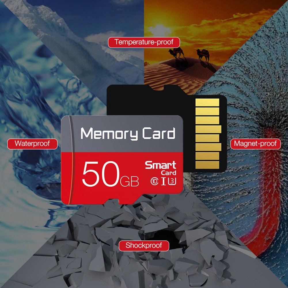 50GB TF Card with SD Adapter, C10 U3 Ultra High Speed Flash SD Card TF Memory Card