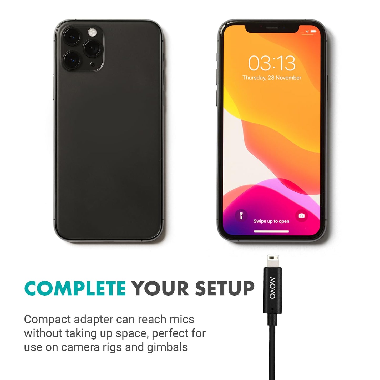 Movo IMA-5 USB-C to 11.8" (30CM) Lightning Microphone Adapter Cable - Connect USB-C Shotgun Mics to iPhone/iPad - Compatible X1, X1-MINI, VXR10-AI