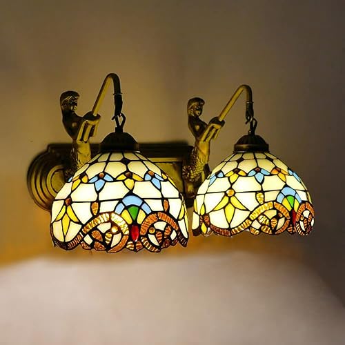 YIYIBYUS Tiffany Style Wall Sconce Stained Glass Shade Wall Lamp Indoor Lighting Fixture,Stained Glass Vintage Antique Light for Bedroom Living Room