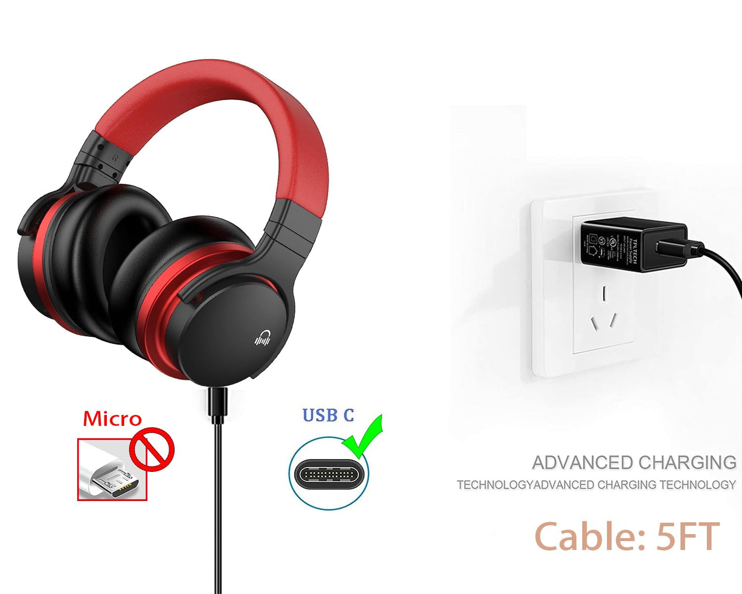 LIAUBN Bluetooth Headphones Charger Cable for MOVSSOU E7,SE8, DOQAUS, HROEENOI, KVIDIO, BERIBES, Tuitager, Uliptz, INFURTURE, iClever BTH12