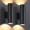 DAKAFUL Outdoor Wall Lights 2 Packs, Integrated LED Cylinder Up Down 12W 2700K Modern Aluminum Light, Waterproof Exterior Light for Porch Patio Door