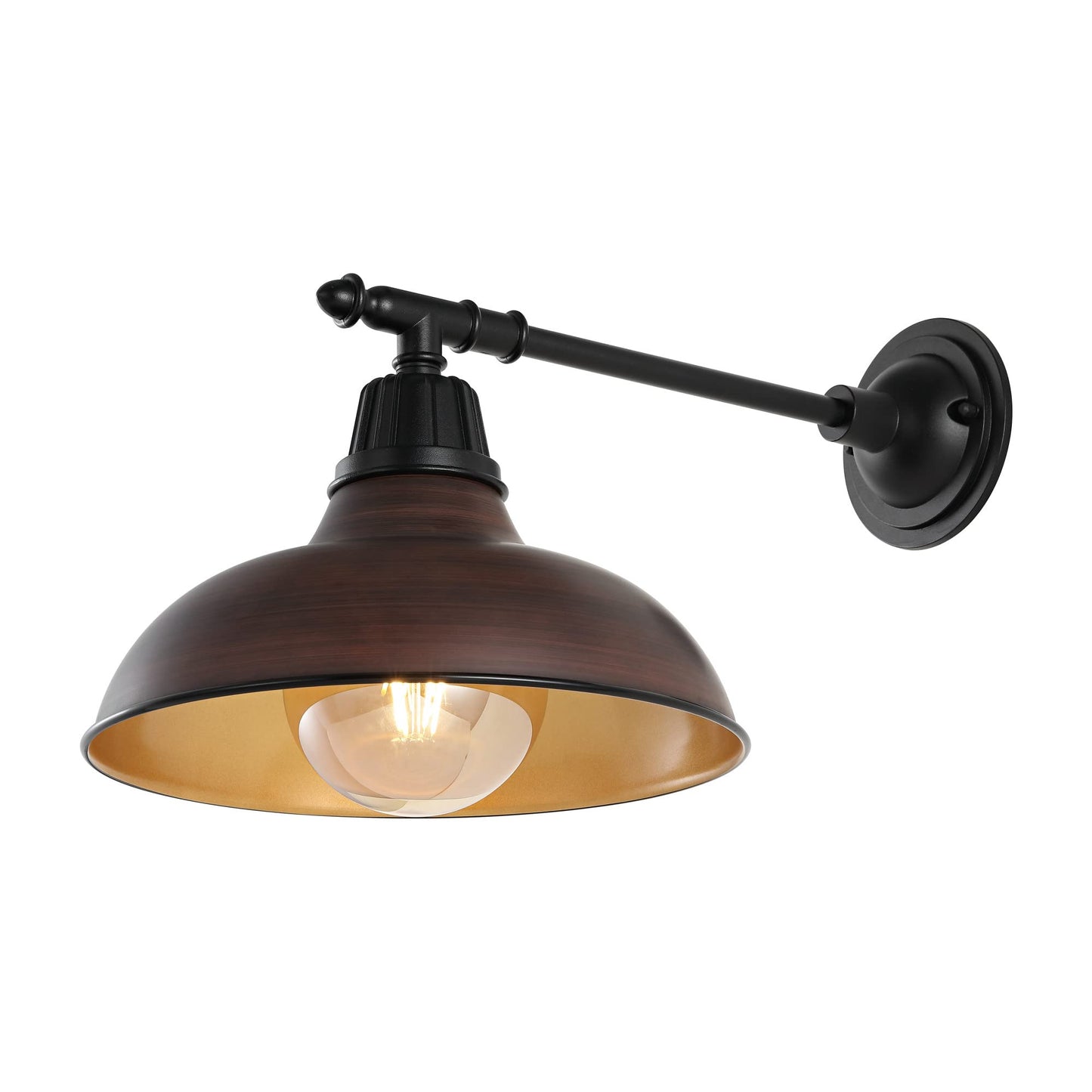 JONATHAN Y 12.25" 1-Light Wood Finish/Copper Industrial Farmhouse Outdoor Sconce, Iron Wall Light with LED Bulb, Metal Bowl Shade, Vintage Porch Lamp