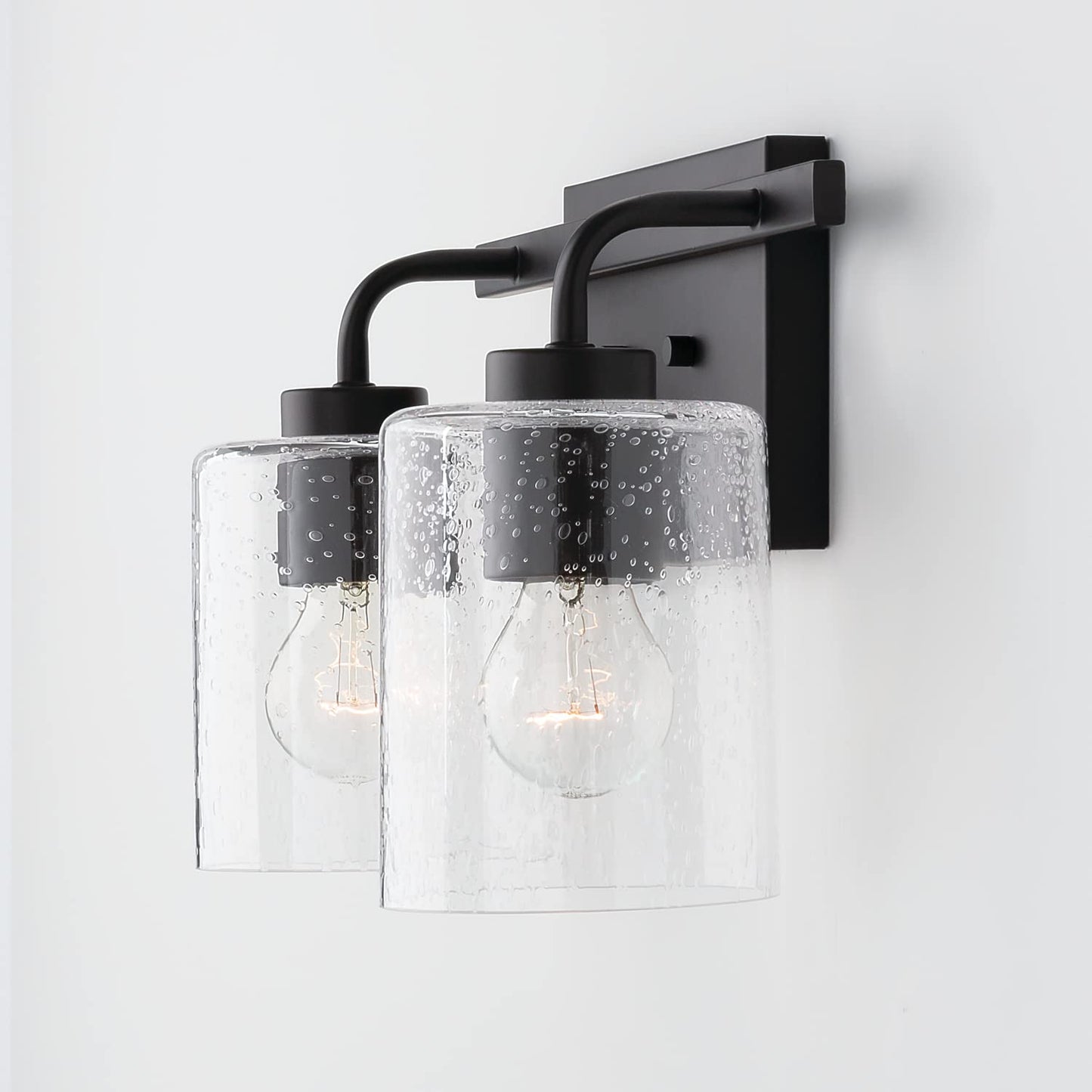 HomePlace Lighting 128521MB-449 Greyson Urban/Industrial Clear Seeded Glass Bathroom Vanity Wall Light, 2-Light 200 Total Watts, 9" H x 15" W, Matte