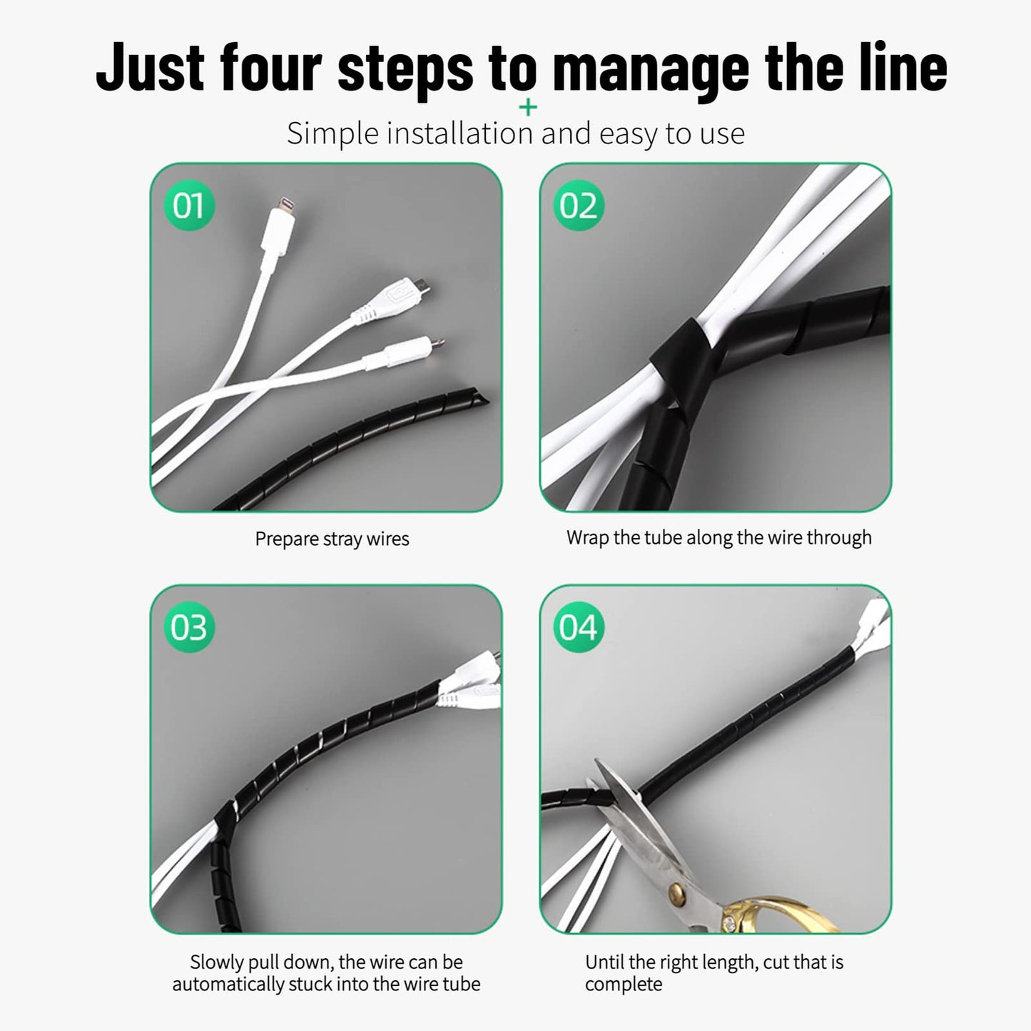 Yosoo Spiral Cable Wrap 6mm Black 2M Cable Organizer for Cord Management