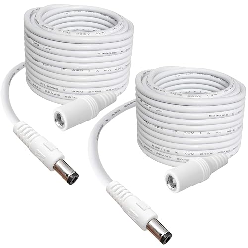 2-Pack 13ft DC Power Extension Cable,5.5mm x 2.1mm Extension Cord,12v Extension Cord for Security Camera CCTV IP,Router,LED Strip,5V 9V 24V 12 Volt