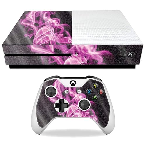 MightySkins Glossy Glitter Skin for Microsoft Xbox One S - Pink Flames | Protective, Durable High-Gloss Glitter Finish | Easy to Apply, Remove,