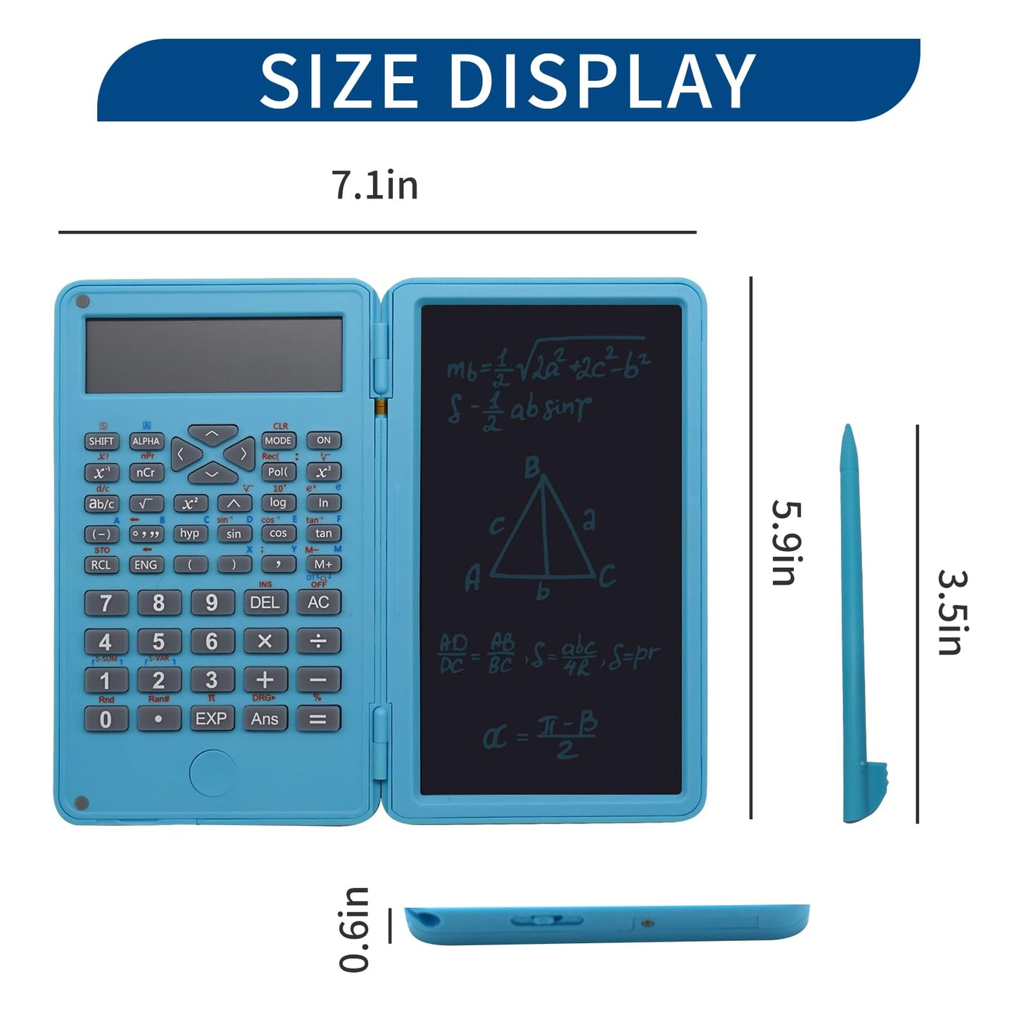 Basic Calculator Notepad with 6.5 Inch LCD Writing Tablet, Rechargeable, Lock Button and E-Pen,12 Digit Display, Also Inkless Drawing/Memo