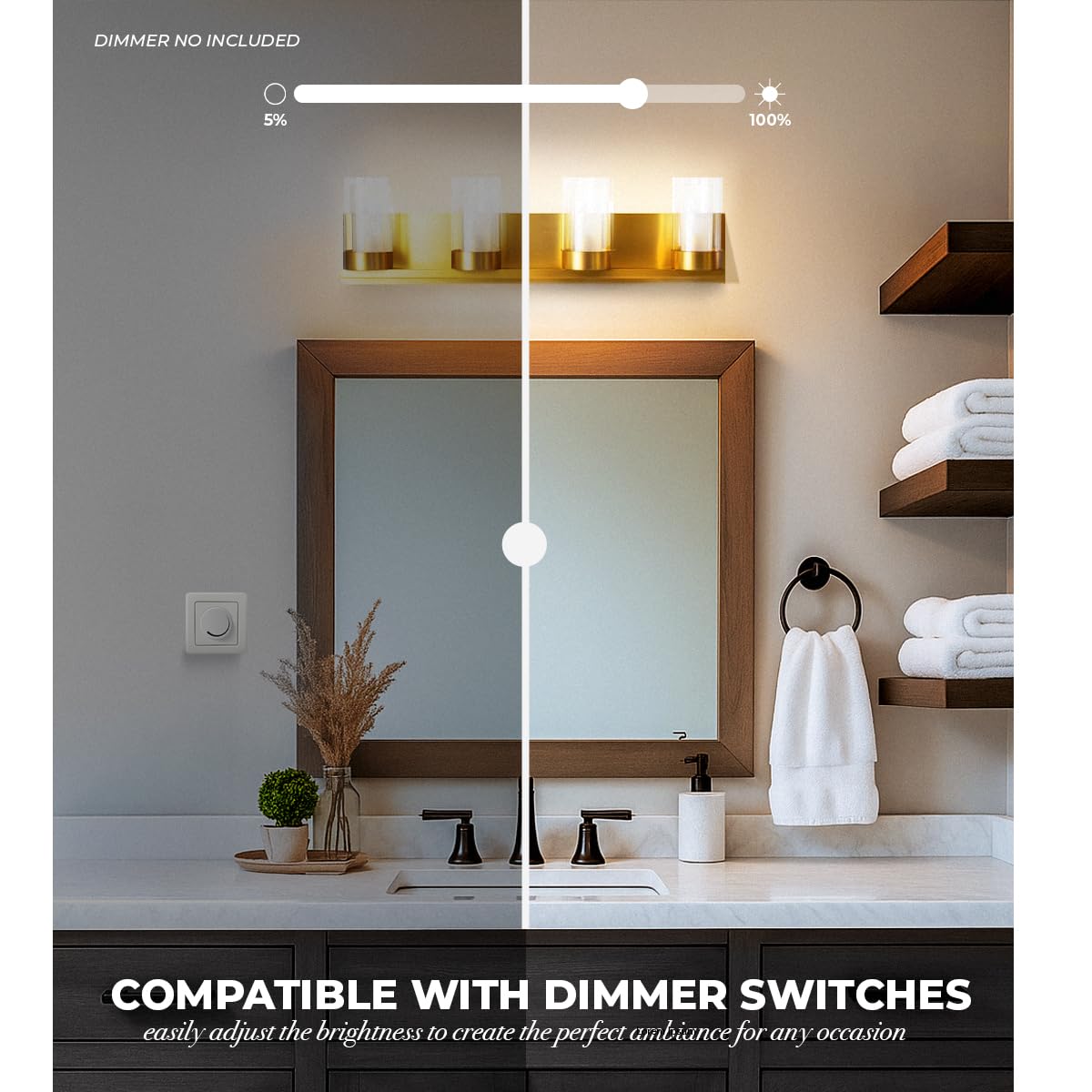 LYTIO 4-Light LED Vanity Bar Light - Modern Bathroom Wall Lamp to Install Over The Sink or Mirror - Includes LED Bulbs (Brass)