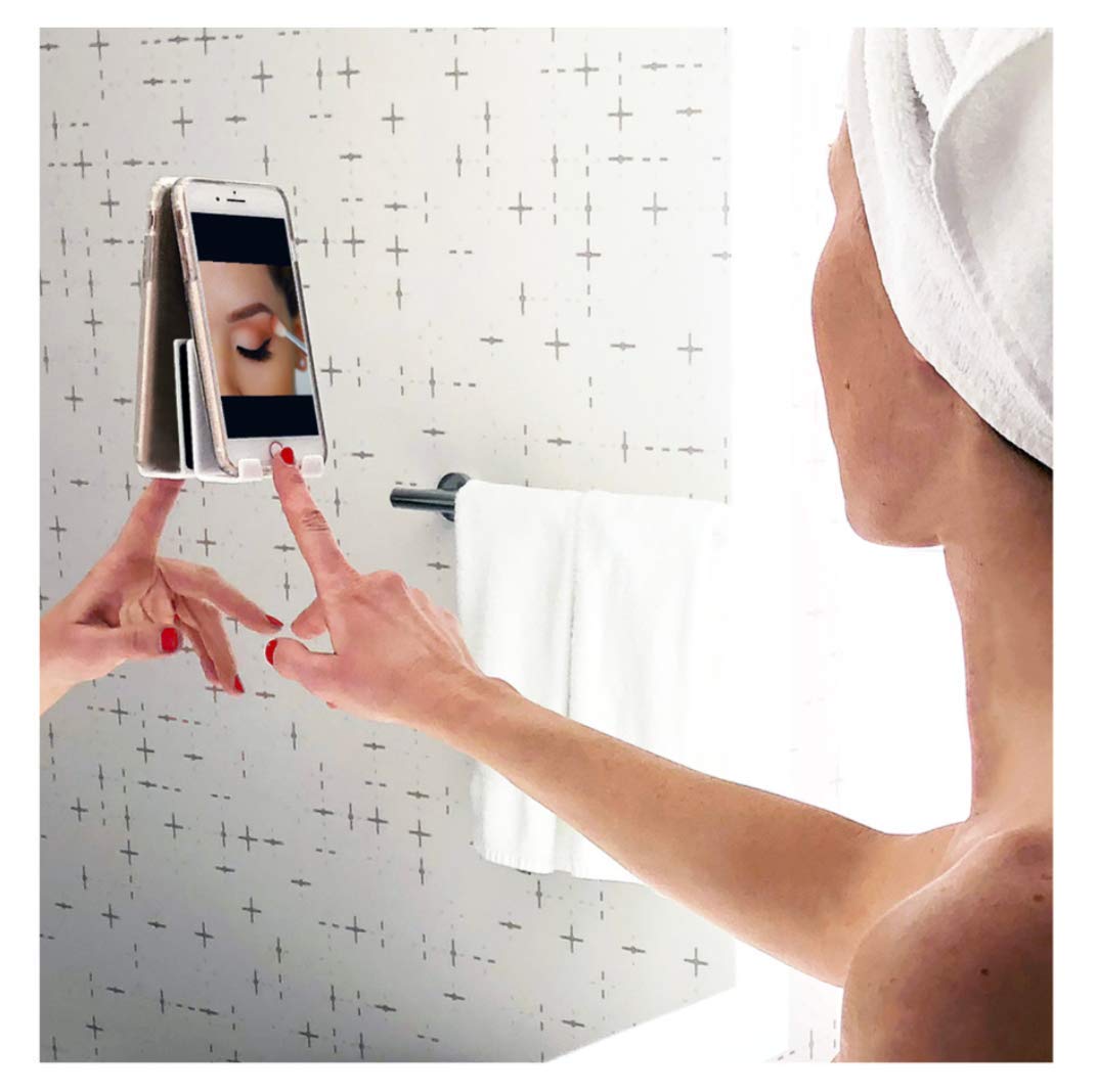 AIRSTIK Cell Phone Holder for Glass Shower, Mirror & Window | Universal Micro-Suction Mount with Removable Back Plate | Reusable & Waterproof