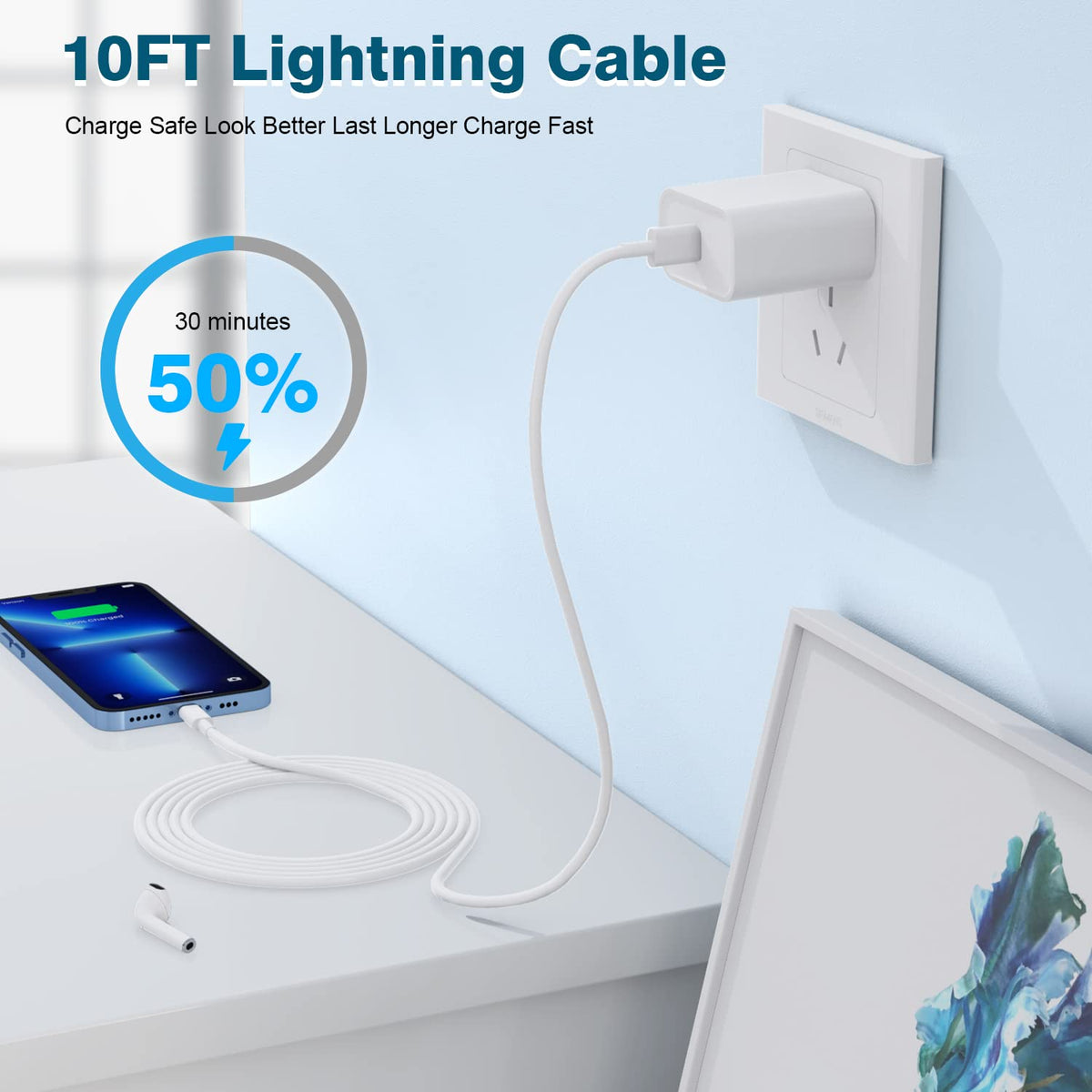 iPhone Fast Charger,Extra Long iPhone Charger Fast Charging 10Foot 2Pack i Phone Chargers 10FT USB C to Lightning Cable Cord Adapter for iPhone 14 Pro
