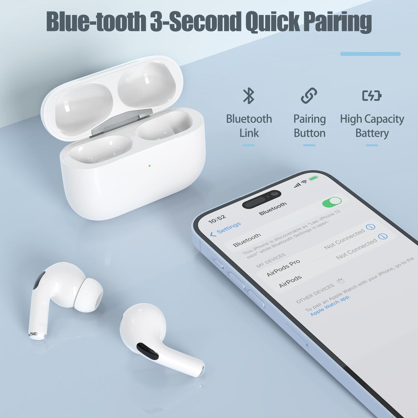 Wireless Charging Case for AirPods Pro 1/2 USB C Prot with Bluetooth Button?Replacement Charger Cases Compatible with AirPod Pro 1st / 2nd Gen Charger