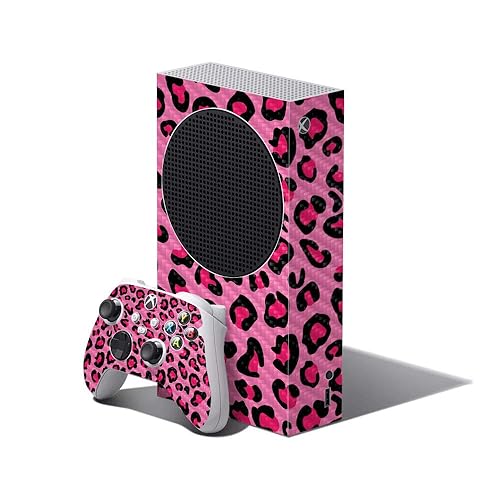 MightySkins Carbon Fiber Skin Compatible with Xbox Series S Bundle - Pink Leopard | Protective, Durable Textured Carbon Fiber Finish | Easy to Apply