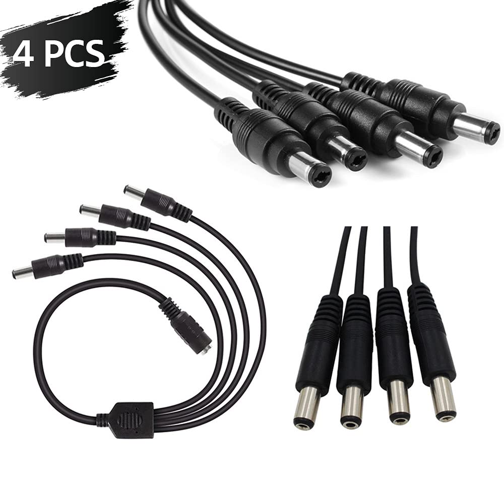 DC 1 Female to 4 Male Output Power Splitter Cable 4 Pcs 1 to 4 DC CCTV Camera Power Splitter Cable Y Adapter for CCTV Security Cameras and LED Strip