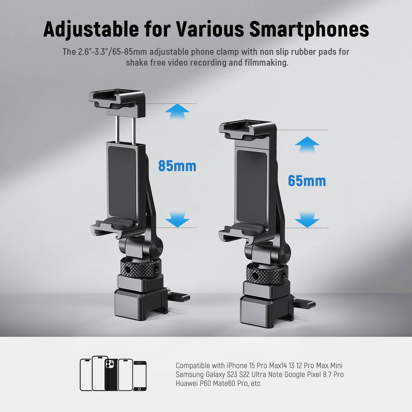 NEEWER Metal Phone Tripod Mount with Cold Shoe NATO Clamp Compatible with DJI RS5 RS4 RS3 Pro RS2 RSC2 Gimbal Stabilizer, 180° Tilt Phone Clip Holder
