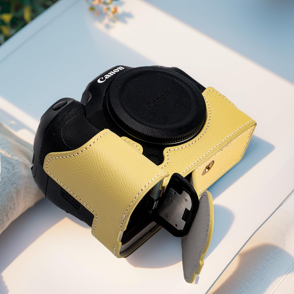 for Canon EOS R6/R6II Camera Case,Handmade Genuine Real Leather Half Camera Case Bag Cover for Canon EOS R6/R6II Camera Bottom Opening Version + Hand