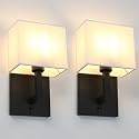 Yosoan Set of 2 Indoor Vanity Wall Sconce with On Off Switch, Brass Modern Boho Vintage Industrial Light with Square Fabric Shade for Bedroom Living