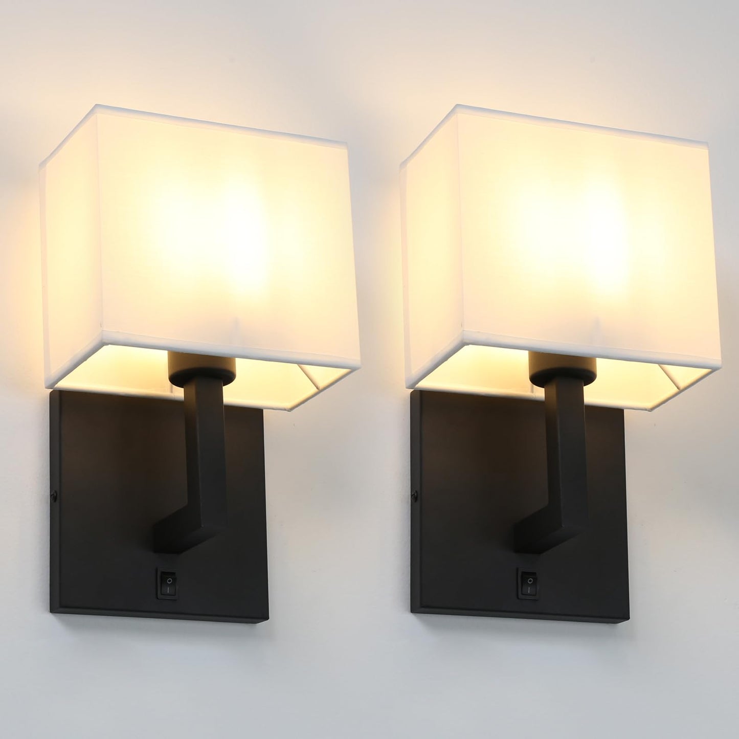 Yosoan Set of 2 Indoor Vanity Wall Sconce with On Off Switch, Brass Modern Boho Vintage Industrial Light with Square Fabric Shade for Bedroom Living