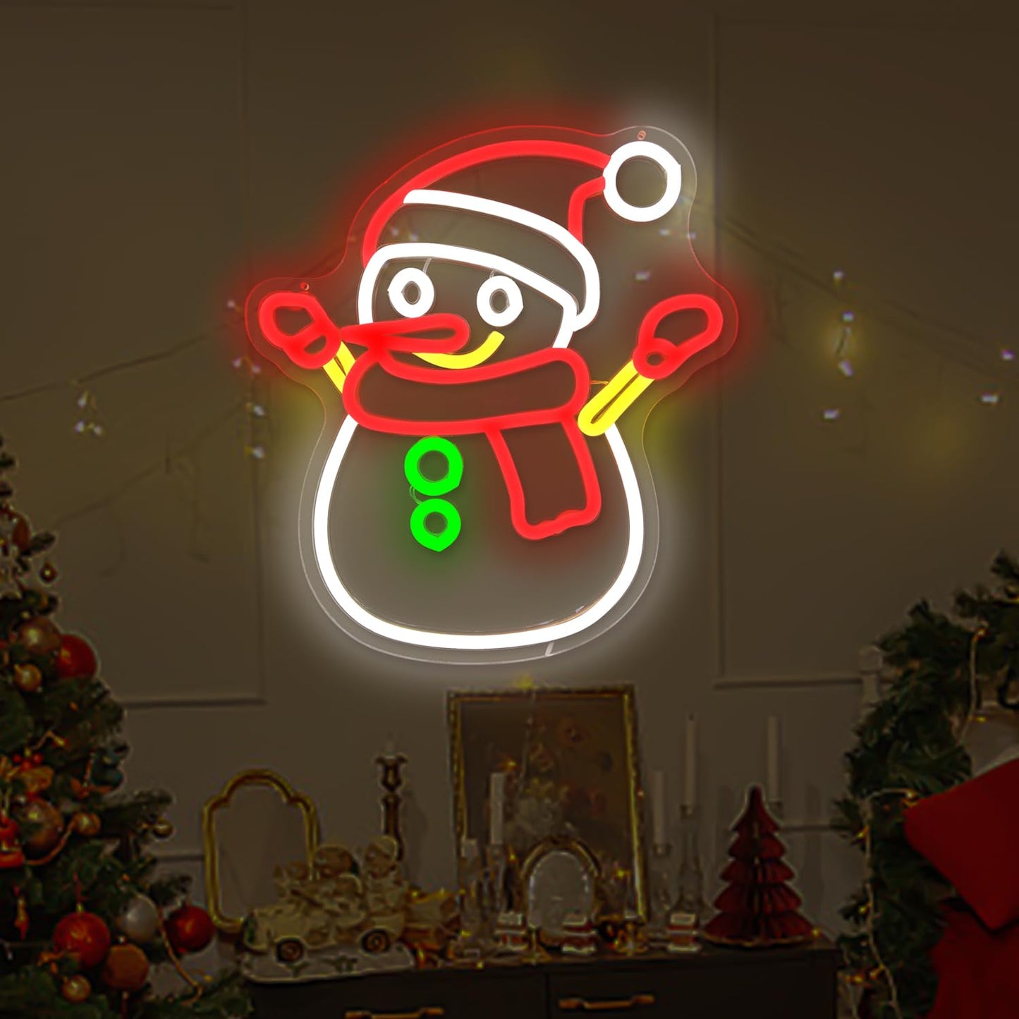 Cheunyar Christmas Snowman Neon Sign Dimmable Christmas Neon Signs for Wall Decor Led Neon Signs Light Up Sign for Bedroom Cafe Bar living Room Neon