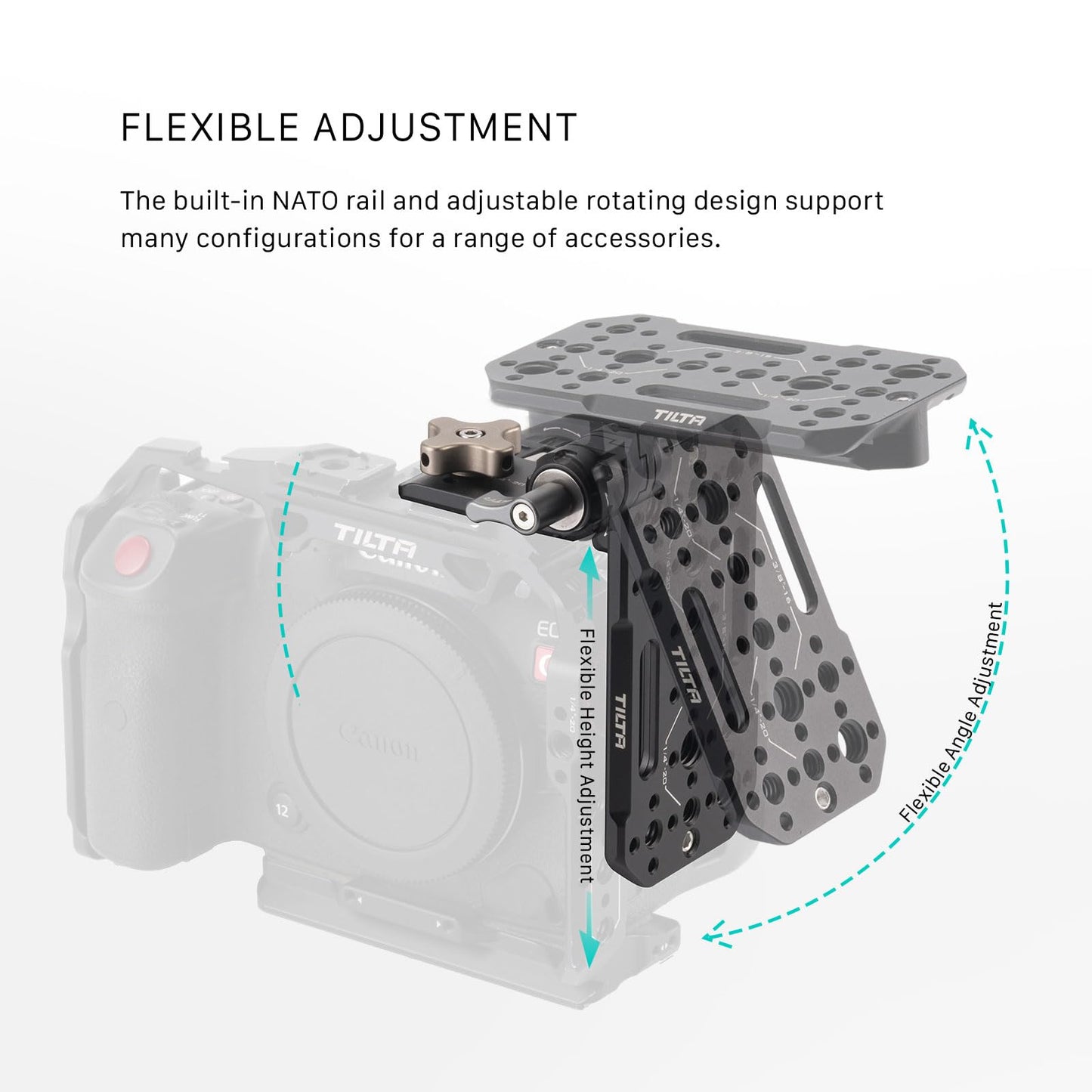 Tilta Aluminum Adjustable Accessory Mounting Plate for DSLR Cameras | Built-in NATO Rail | Rotating Design | 1/4"-20 and 3/8"-16 Threads | Black |