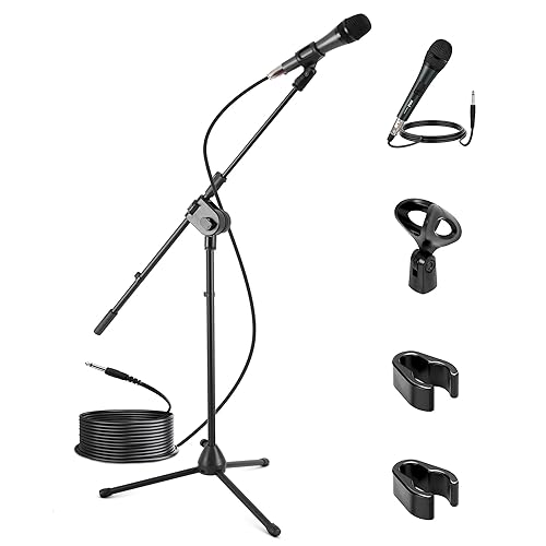 Pyle Dynamic Microphone and Tripod Stand-Height Adjustable from 2.6' to 5.1 Telescoping Boom Arm Mic Length 7.48'' Inch w/Acoustic Pop Filter-Includes