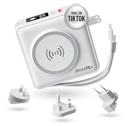 PWRMobile PWR Travel PRO 5-in-1 Power Bank - 10,000mAh with Built-in Cables - 20W USB-C + 15W Wireless Charging - Compact Portable Charger for iPhone