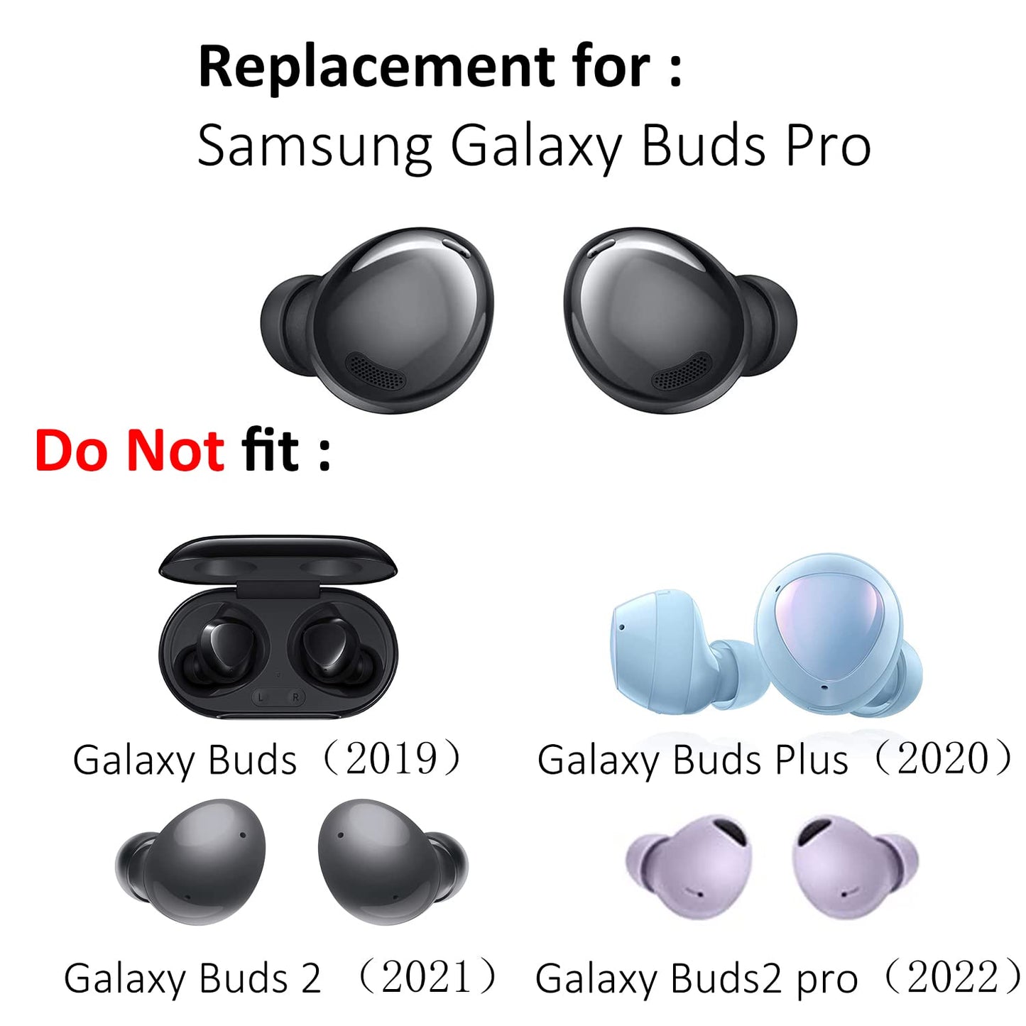 Replacement Silicone Tips Earbuds Eartips Set for Samsung Galaxy Buds Pro Headphones Fit in Case Ear Tips,6 Pairs (Phantom Black)