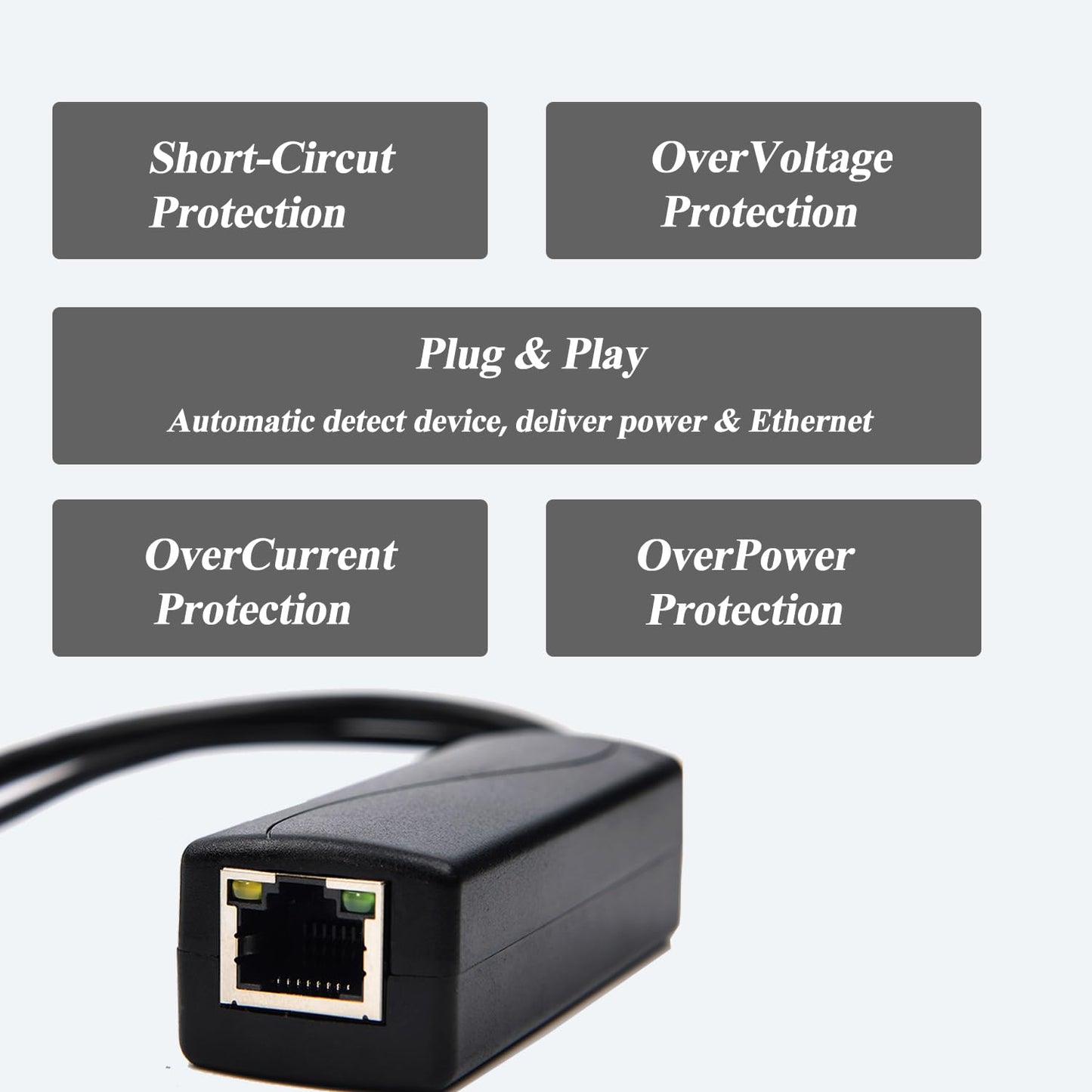 Type C PoE Splitter - 5V 2.4A Output, IEEE 802.3af Standard, 10/100Mbps for Type C to RJ45 Port Power Over Ethernet Adapter (TYPEC0502 Black)