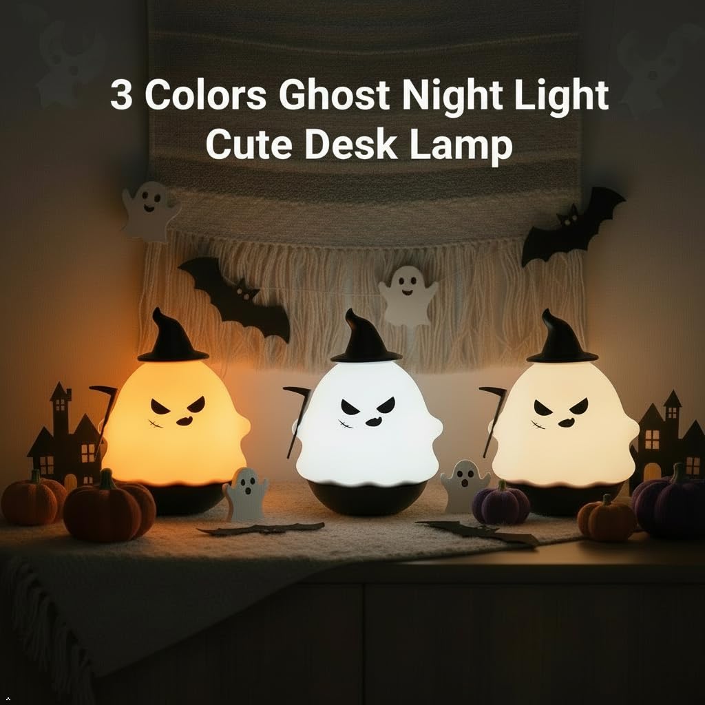 Cute Night Light for Kids, Silicone Roly-Poly Ghost Night Light with 3 Colors, Interactive Wobble Fidget Small Desk Lamp, Nursery Lamp Kawaii Room