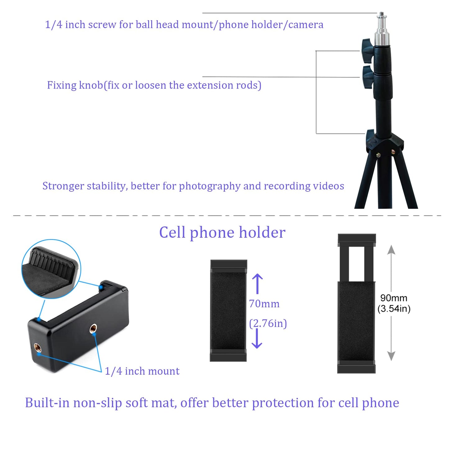 Up to 82.6 Inch Tall Tripod for Cell Phone and Lightweight Camera, Super Tall Tripod with Cell Phone Holder for iPhone 17 Pro Max, 16 Pro Max, Galaxy