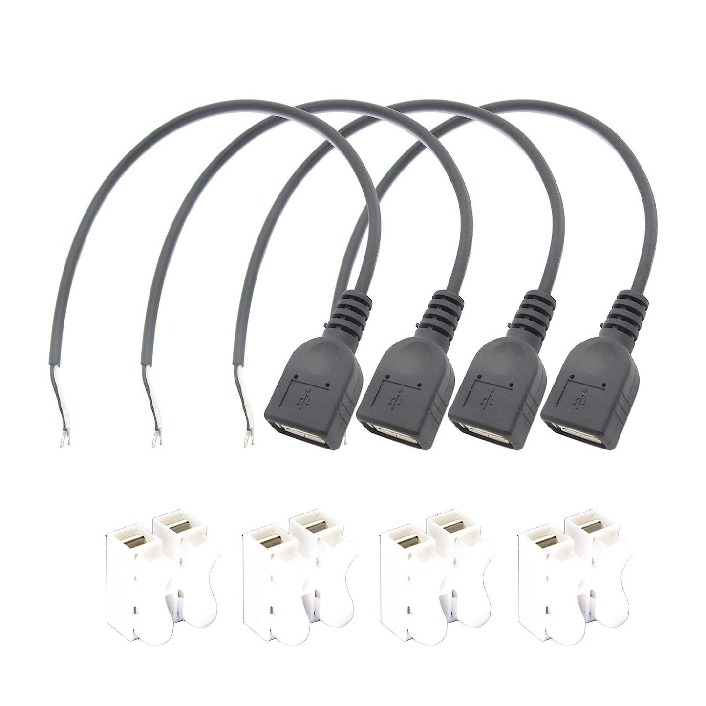 ELNONE Short Charging USB 2 Wire Pigtail Cable (4 Pack 12 Inch) 30cm 22AWG 3A Black USB Female 2 Wire Power Cable Pigtail Cord Connectors with Quick