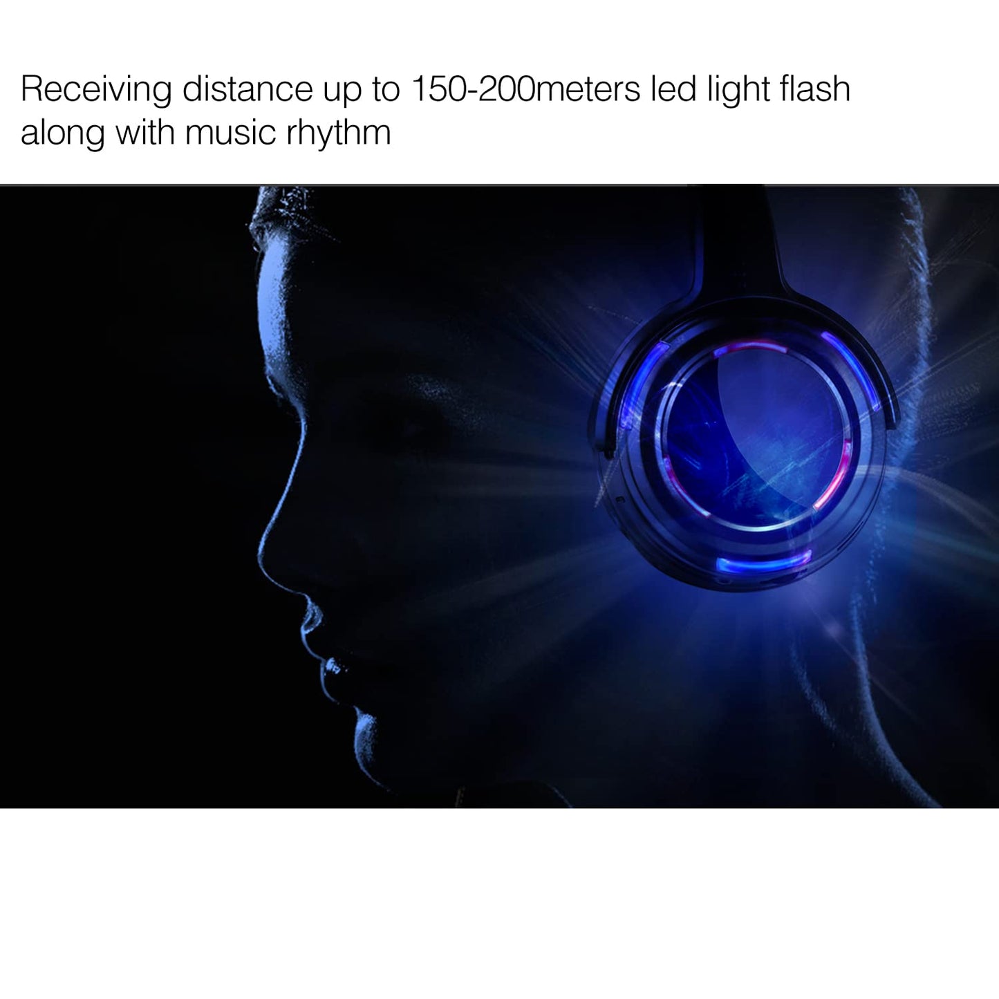 General RF Silent Disco 10pcs Black led Flashing Light Headphones Bundle for Quiet Party Events Fitting