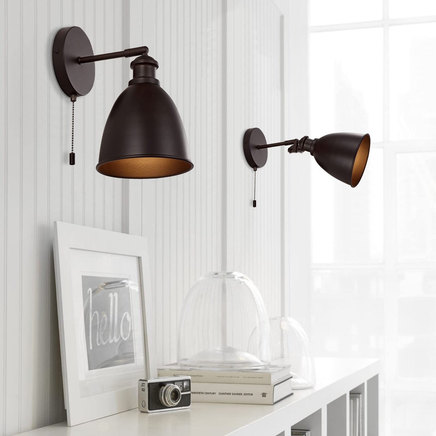 JONATHAN Y 6.5" Oil Rubbed Bronze 1-Light Farmhouse LED Wall Sconce Set of 2 for Bedroom, Hardwired Industrial Wall Light with Pull Chain Switch