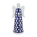 Blue Rose Polish Pottery - Blue Dots Large Angel Luminary - 7.75" Tall - Hand-Painted Polish Pottery Holiday Candle Holder, Unique Christmas Gift