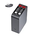 Wall Charger, GaN Fast Charging, Retractable Dual Cables, USBC Port, Folding Plug, Compact Travel Multi Charging Block for iPhone, Samsung, Tables