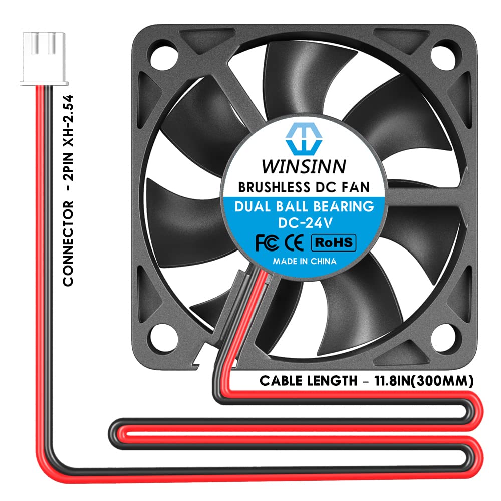 WINSINN 50mm 12V Fan - Dual Ball Bearing 6000 RPM 5010 Cooling Fan Replacement for 3D Printers/Computer Cases/Small Appliances, 30cm Cable