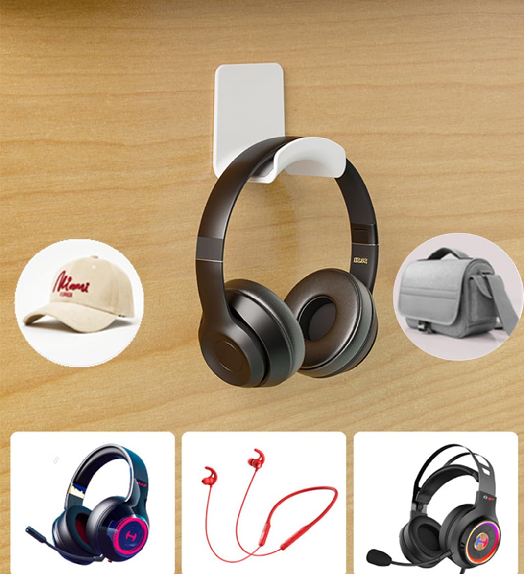 Nalegtocw Headphone Stand,Sticky Headset Hanger Adhesive Headphone Holder Hook Mount,4 Pcs Headset Stand Holder Clip Under Desk,White