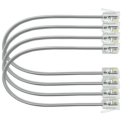 NECABLES 4Pack 8 Inch Short Telephone Cord Phone Cable Wall Phone Cord for Landline RJ11 6P4C Male to Male