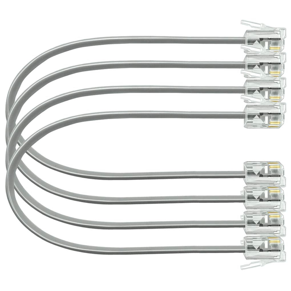 NECABLES 4Pack 8 Inch Short Telephone Cord Phone Cable Wall Phone Cord for Landline RJ11 6P4C Male to Male