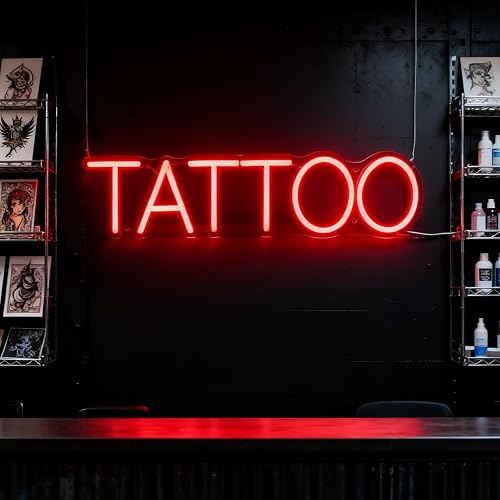 Tattoo LED Neon Sign for Business, USB Powered Dimmable Decorative Neon Light Home Tattoo Shop Studio Salon Man Cave Wall Table Window Decor 15.7 x