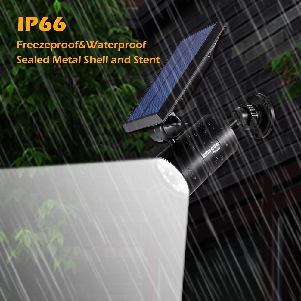 amaqua Solar Motion Spotlight Outdoor Aluminum case 9-Watt(110W Equ.) 1400-Lumen Solar Motion Sensor Floodlight for Outside Garden Patio Garage Deck