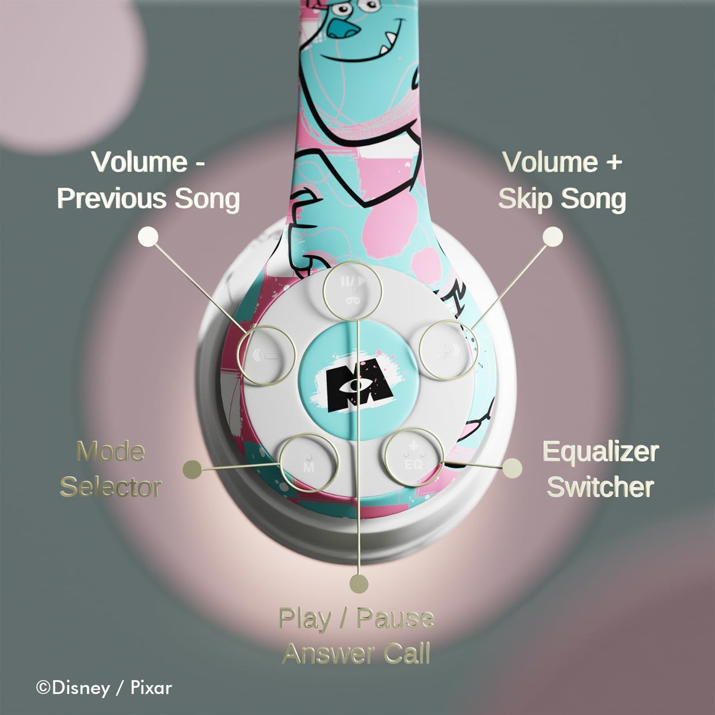 Disney/Pixar’s Monsters, Inc Bluetooth Headphones - Over The Ear Bluetooth Wireless Headset with Built in Mic and Up to 15 Hrs Playtime - Monsters…