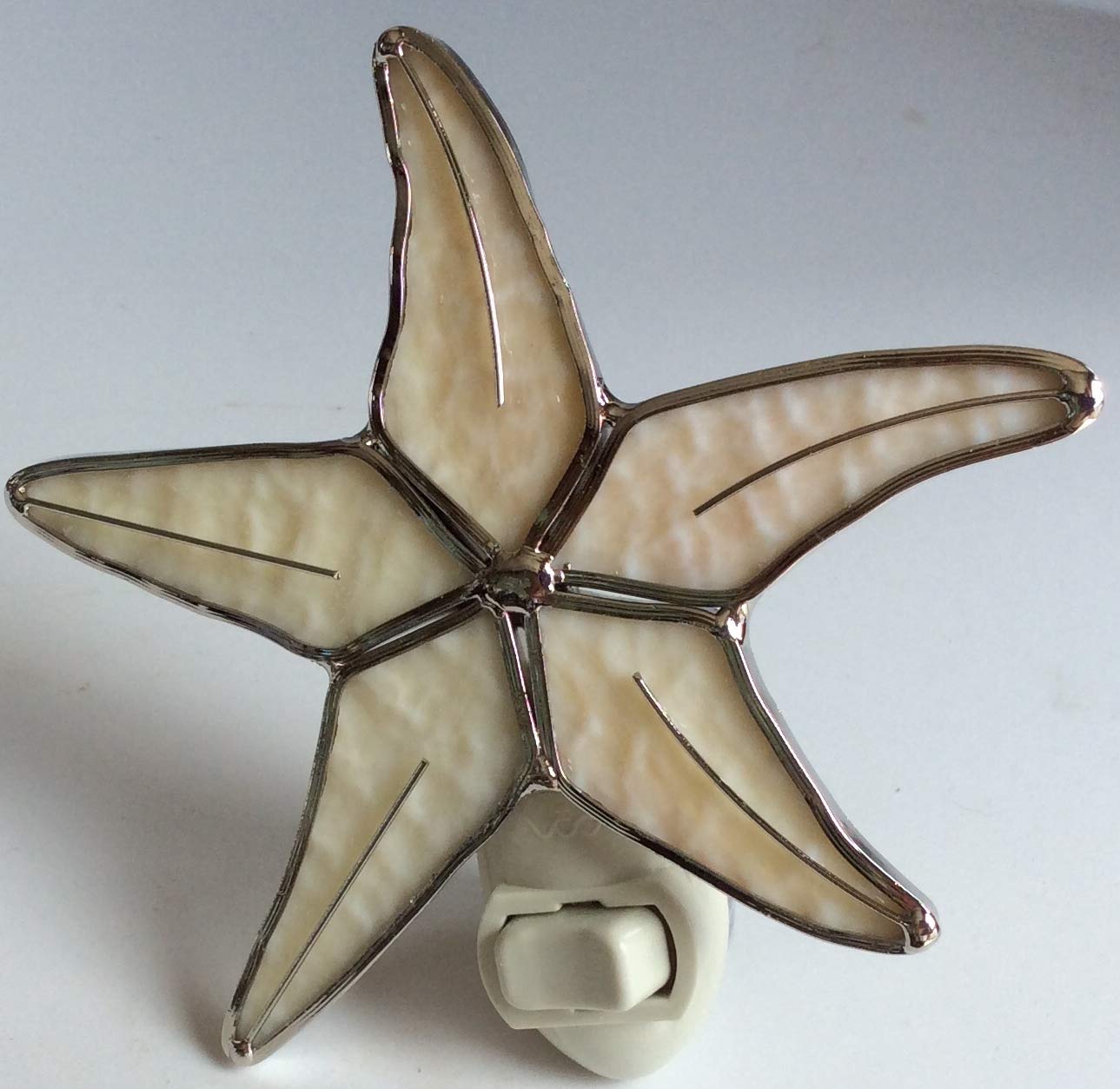 Starfish Star Fish Night Light - Real Stained Glass with Silver Finish - Coastal Ocean Decor - Includes Standard Base with 5W Bulb - Juhlin Glass