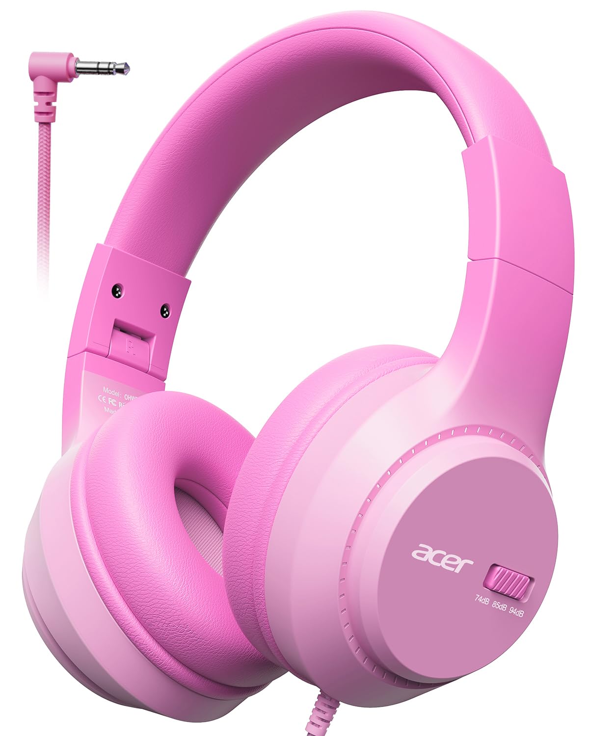 Acer Kids Headphones, 74?85?94dB Limiter, 3.5mm Jack, Pink OHW343